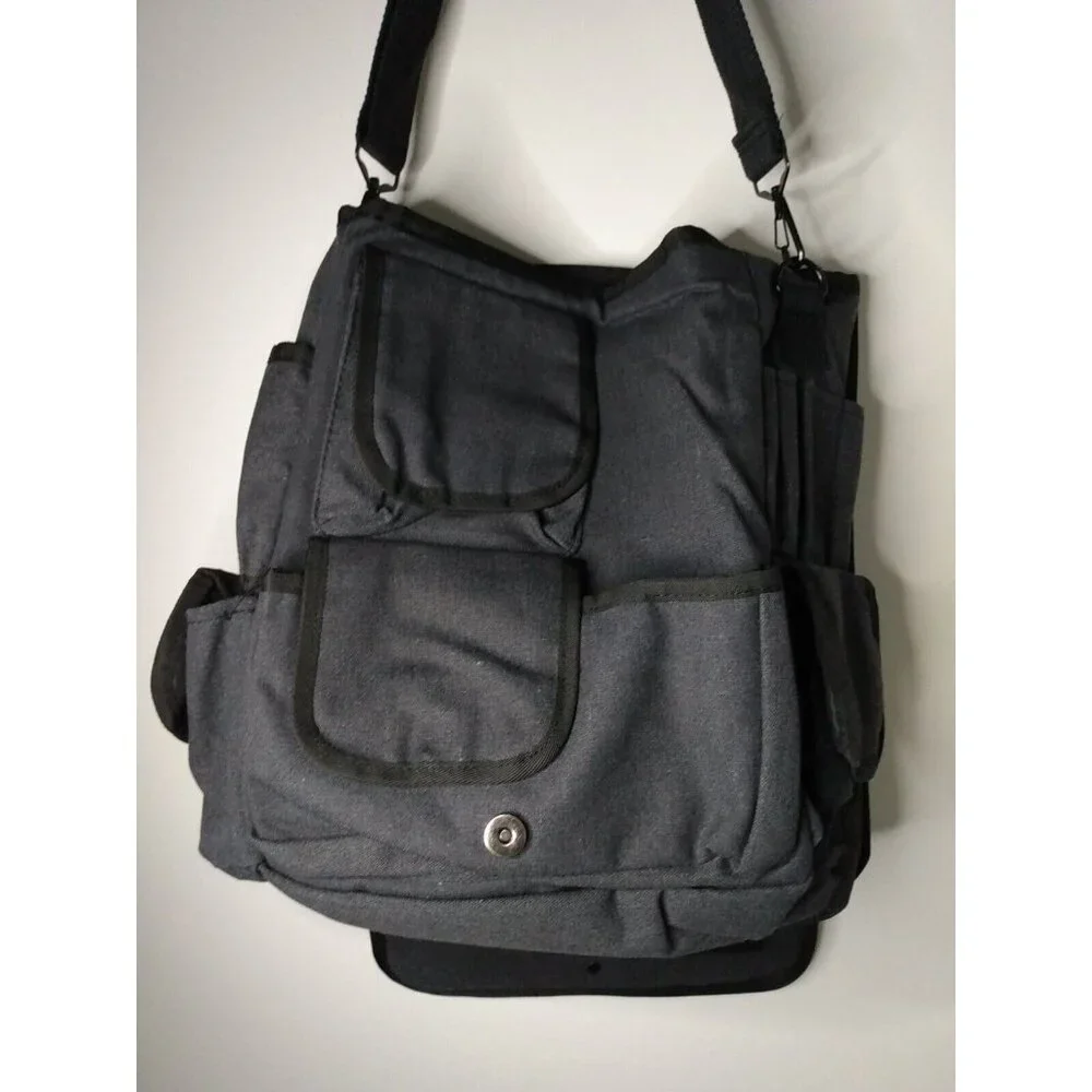 Bella Russo Gray Canvas Laptop Shoulder Bag Messenger Organizer New 15
